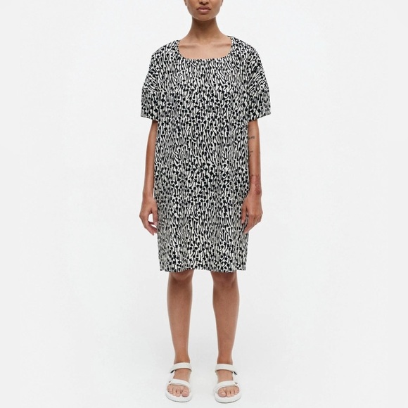 MARIMEKKO BEESI TUULAHDUS COTTON SEERSUCKER DRESS LARGE - Picture 1 of 13